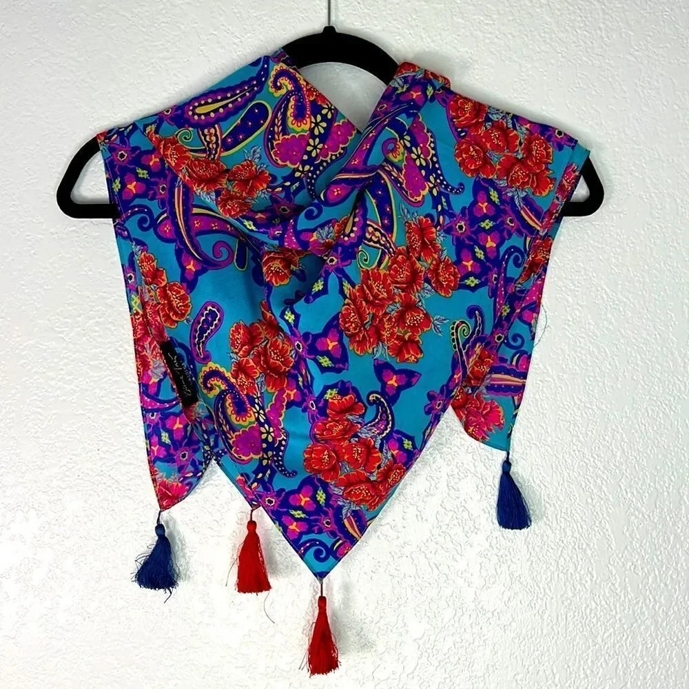 Vintage retro Diane Freis multicolor floral paisley silk scarf